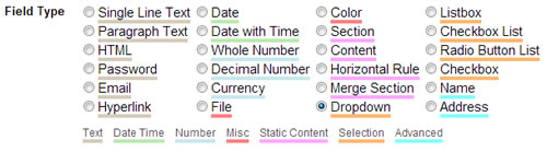 digForm Field Types